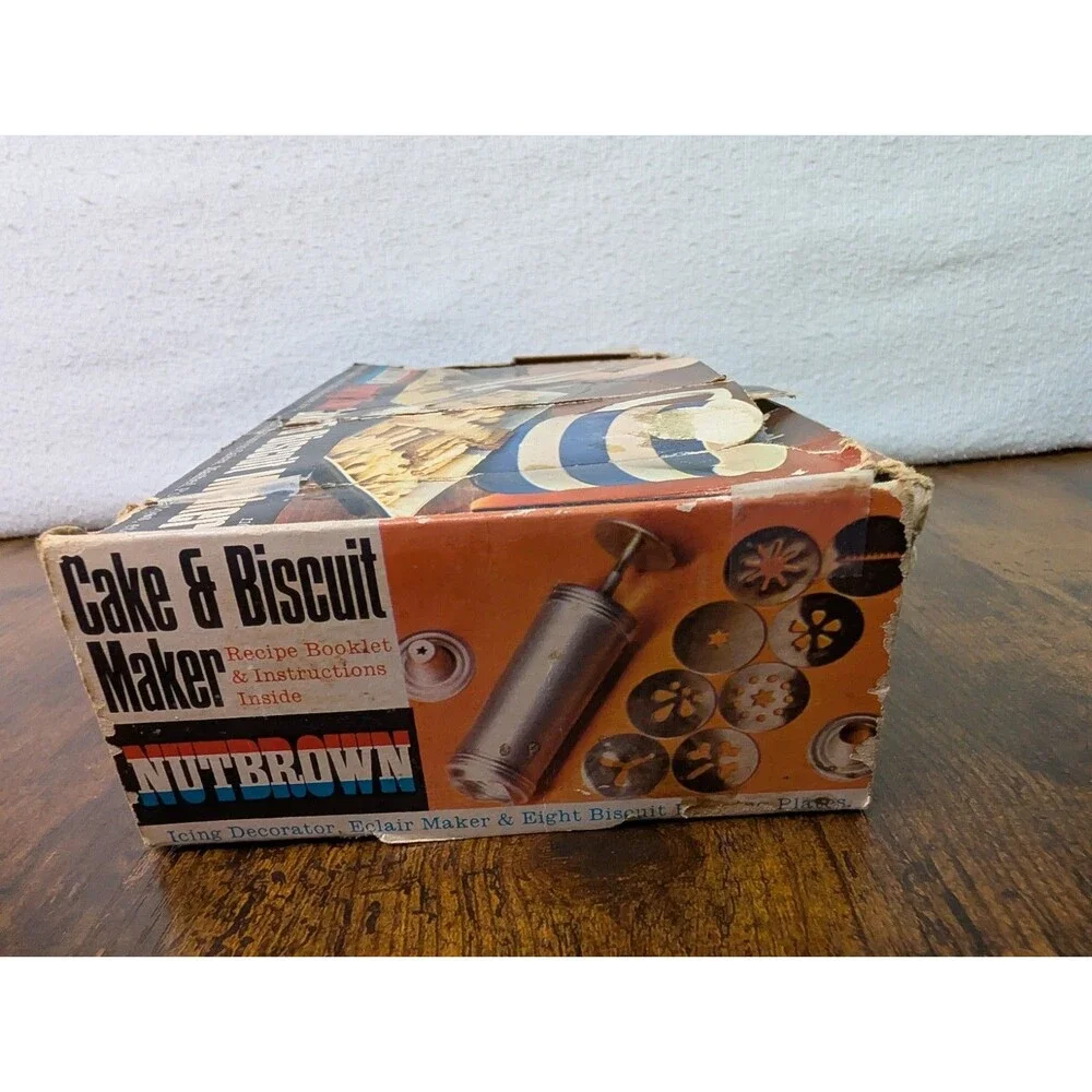 Vintage Nutbrown Party Time Cake & Biscuit Maker Press & Discs. New, Open Box.